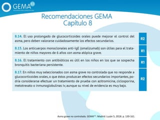 Recomendaciones GEMA
Capítulo 8
Asma grave no controlada. GEMA4.3. Madrid: Luzán 5; 2018. p. 139‐161.
 