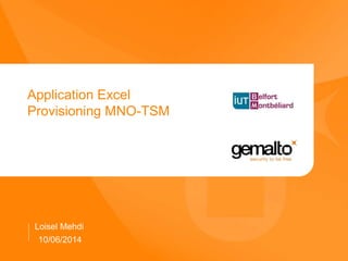 Application Excel
Provisioning MNO-TSM
Loisel Mehdi
10/06/2014
 