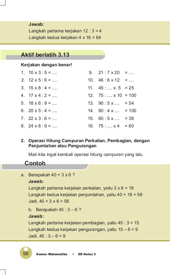 Contoh Latihan Soal: Soal Cerita Matematika Sd Kelas 3 Semester 2