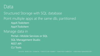 azure mobile create <service-name> <server-admin> <server-password> 
 