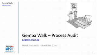 1Marek.Piatkowski@Rogers.com
Gemba Walks
Introduction
Thinkingwin, Win, WIN
Gemba Walk – Process Audit
Learning to See
Marek Piatkowski – October 2016
Thinkingwin, Win, WIN
 