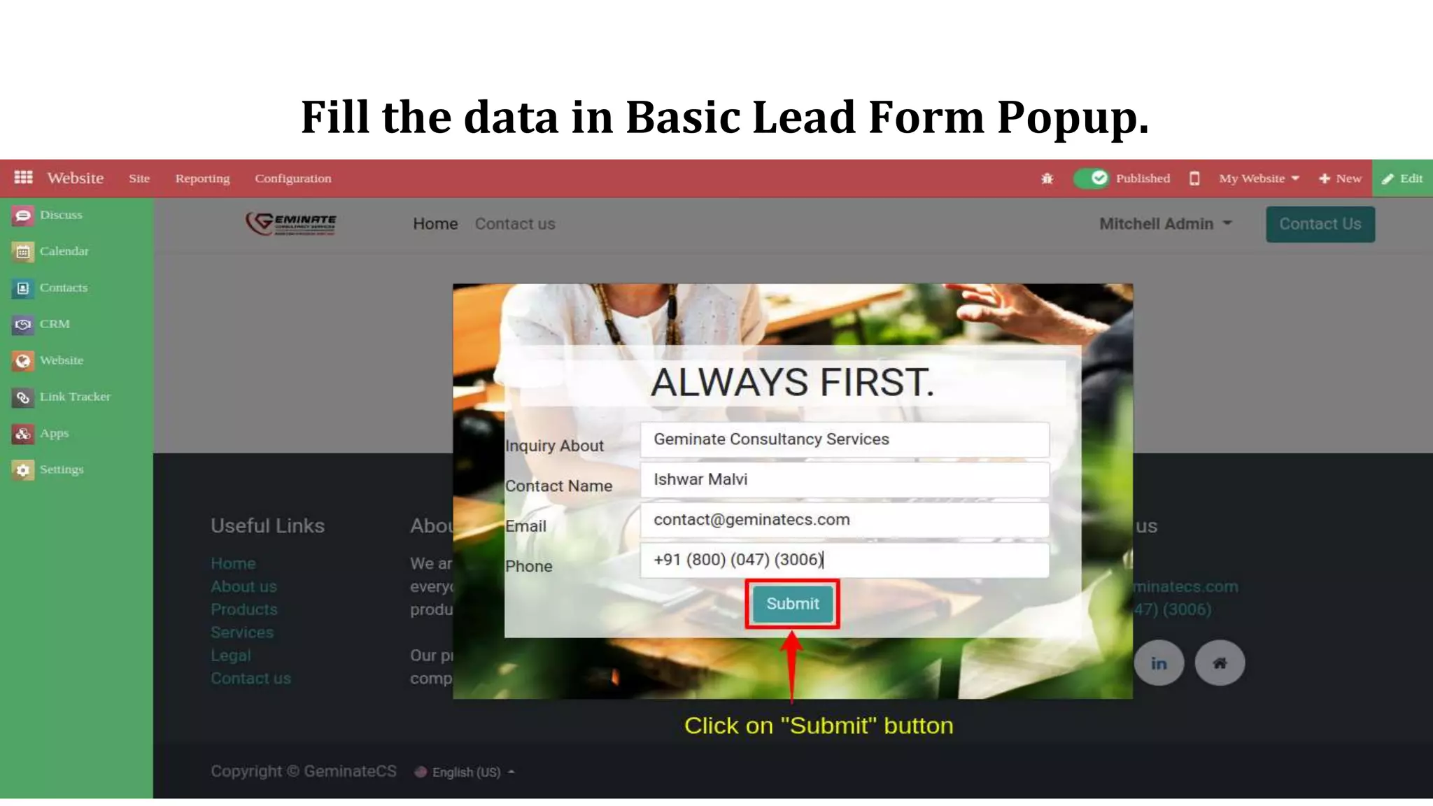 Fill the data in Basic Lead Form Popup.
 