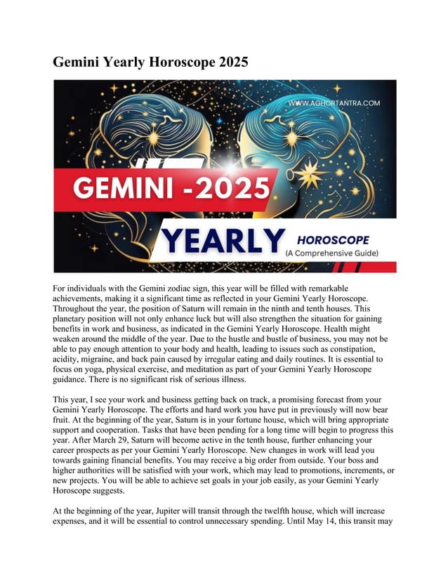 Gemini Yearly Horoscope Predictions for 2025 PDF
