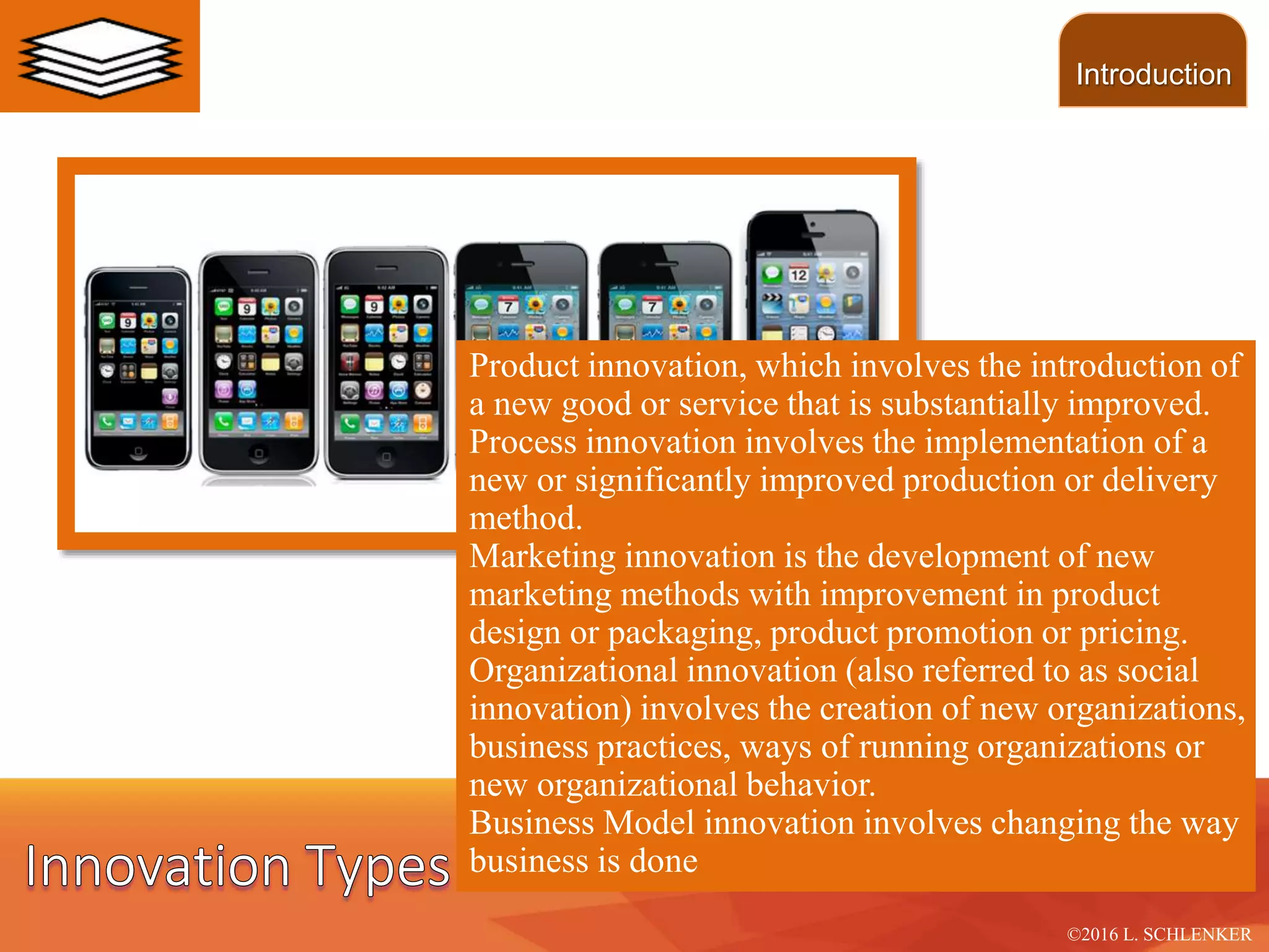Economic development consists of three
distinguishable stages of invention, innovation and
imitation
An ’invention’ is an idea, a sketch or model for a
new or improved device, product, process or
system.
An ’innovation’ is accomplished with the
commercial transactions of the product, process,
system or device.
Joseph Schumpeter
Introduction
 