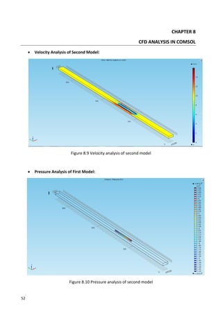 52
CHAPTER 8
CFD ANALYSIS IN COMSOL
 Velocity Analysis of Second Model:
Figure 8.9 Velocity analysis of second model
 Pressure Analysis of First Model:
Figure 8.10 Pressure analysis of second model
 