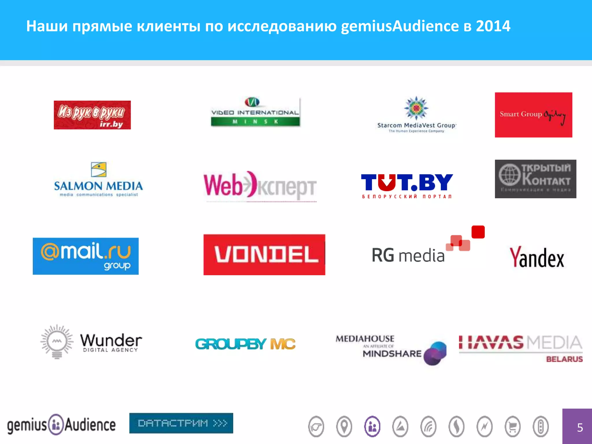 5 
Наши прямые клиенты по исследованию gemiusAudience в 2014 

