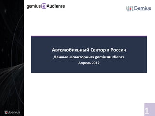 Автомобильный Сектор в России
Данные мониторинга gemiusAudience
           Апрель 2012




                                    1
 