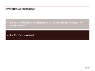 Principaux messages
Slide 53
1. La réalité du désabonnement aux US est pire que ce que l’on
croit souvent
2. La fin d’un modèle?
 