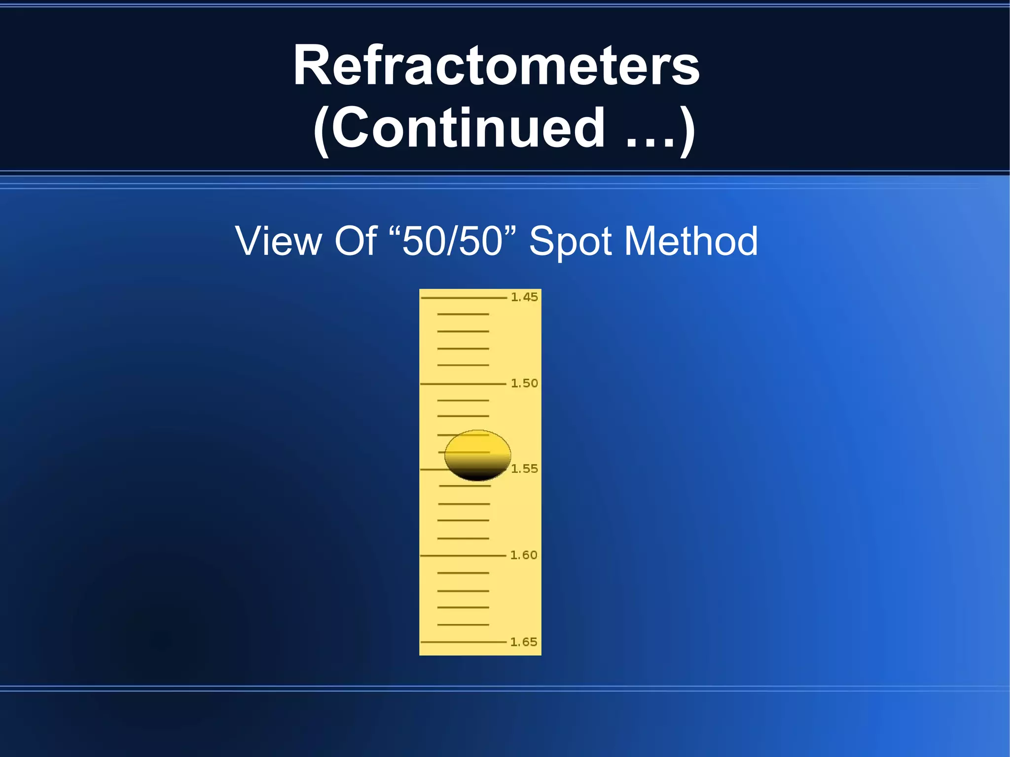 Refractometers
(Continued …)
View Of “50/50” Spot Method
 