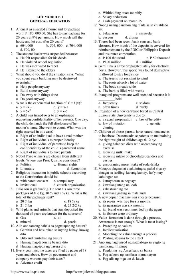 GENERAL EDUCATION LET REVIEWER