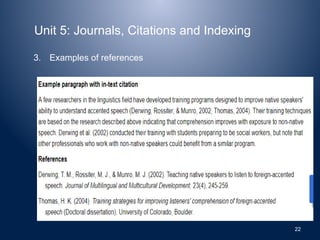 Unit 5: Journals, Citations and Indexing
3. Examples of references
22
 