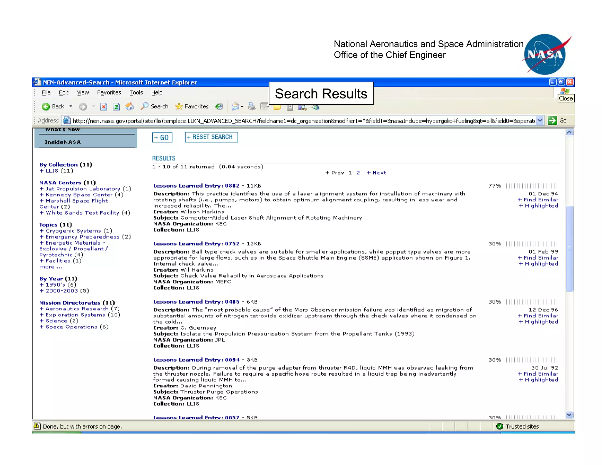 National Aeronautics and Space Administration
        Office of the Chief Engineer



Search Results




                                                        54
 