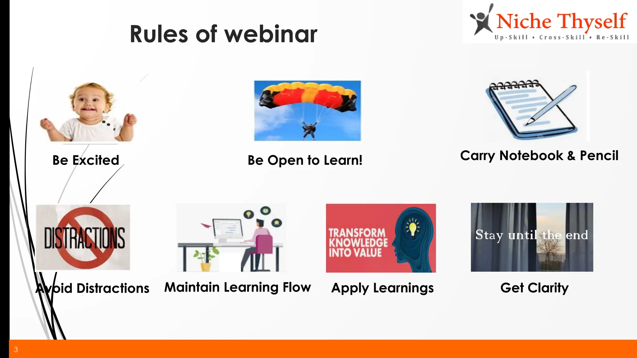 3
Rules of webinar
Be Excited Be Open to Learn! Carry Notebook & Pencil
Avoid Distractions Maintain Learning Flow Apply Learnings Get Clarity
 