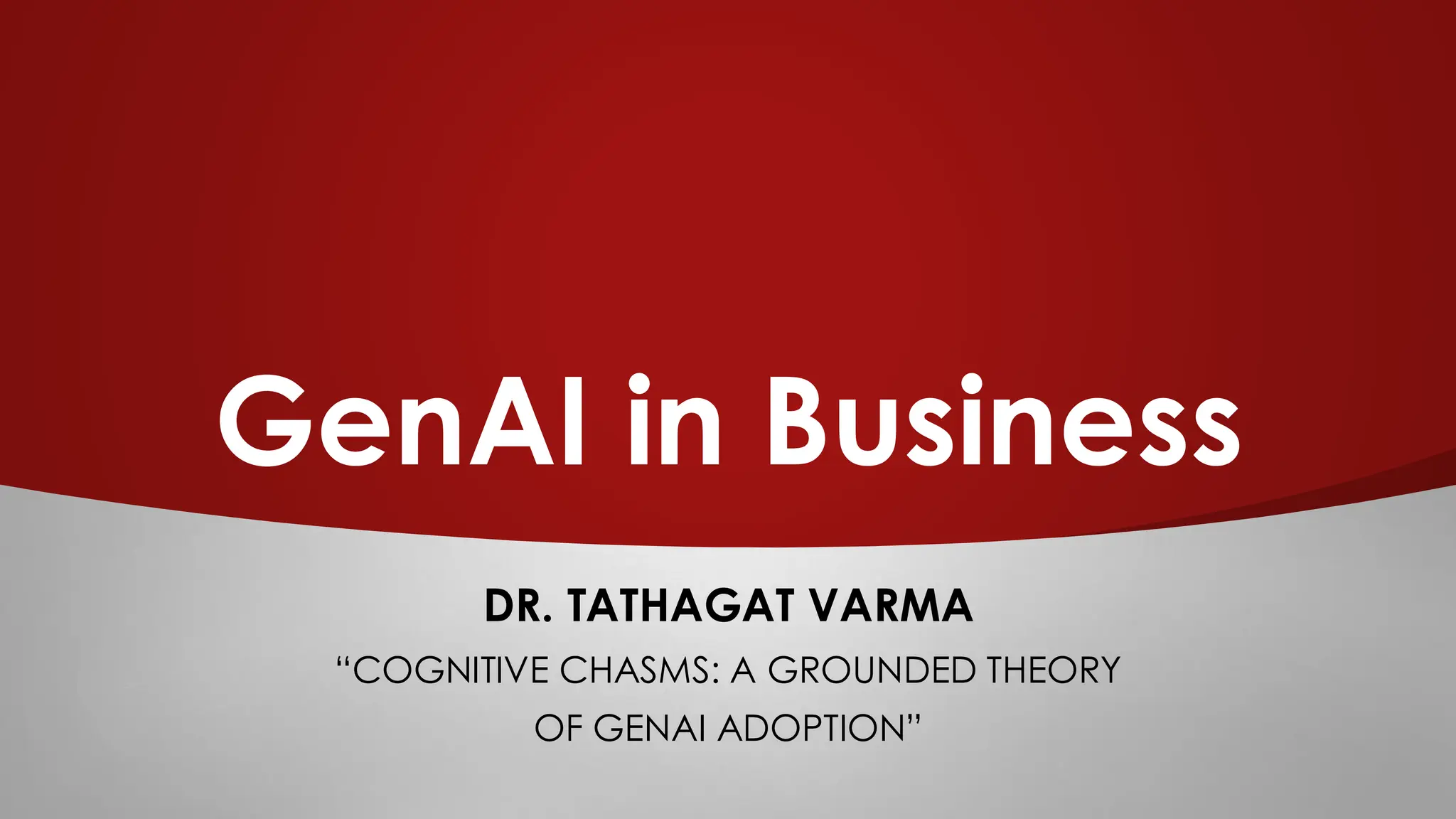 GenAI in Business
DR. TATHAGAT VARMA
“COGNITIVE CHASMS: A GROUNDED THEORY
OF GENAI ADOPTION”
 