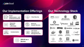 Public Information
Our Implementation Offerings
13
Cloud Security
Containerization
Datacenter
Migration
( Lift & Shift)
Backup &
Disaster Recovery
24x7 Cloud
Operations and
Managed Services
Project
Implementation – well
architected framework
Our Technology Stack
Amazon
GuardDuty
AWS Security Hub
CloudWatch Alarms
GEN AI as a
Service
 