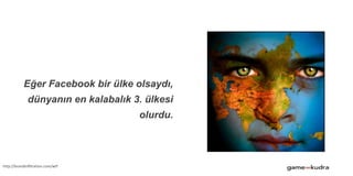 Sosyal medyanın gençler üstündeki
gücünün farkında mıyız?
Eğer Facebook bir ülke olsaydı,
dünyanın en kalabalık 3. ülkesi
olurdu.
http://brandinfiltration.com/wtf
 