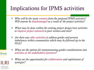 Analysis of priority commodities — Gender and technology perspectives