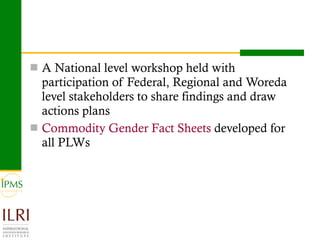 Analysis of priority commodities — Gender and technology perspectives