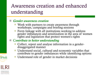 Analysis of priority commodities — Gender and technology perspectives