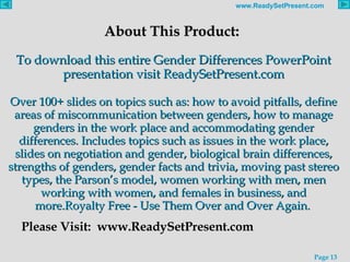 About This Product:  To download this entire Gender Differences PowerPoint presentation visit ReadySetPresent.com Over 100...