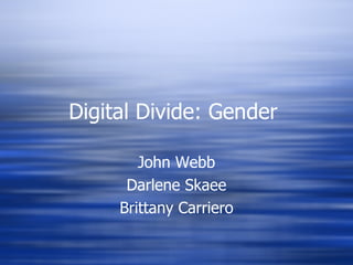 Digital Divide: Gender  John Webb Darlene Skaee Brittany Carriero 