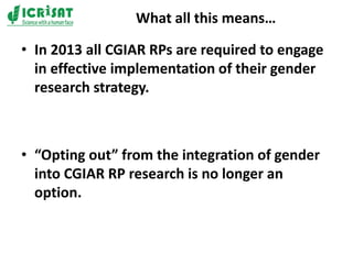 Gender integration and mainstreaming in CGIAR and CGIAR Research Programs