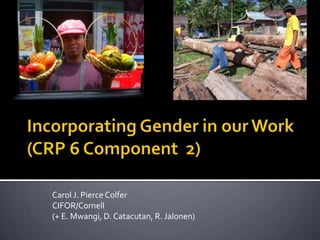 Carol J. Pierce Colfer
CIFOR/Cornell
(+ E. Mwangi, D. Catacutan, R. Jalonen)
 