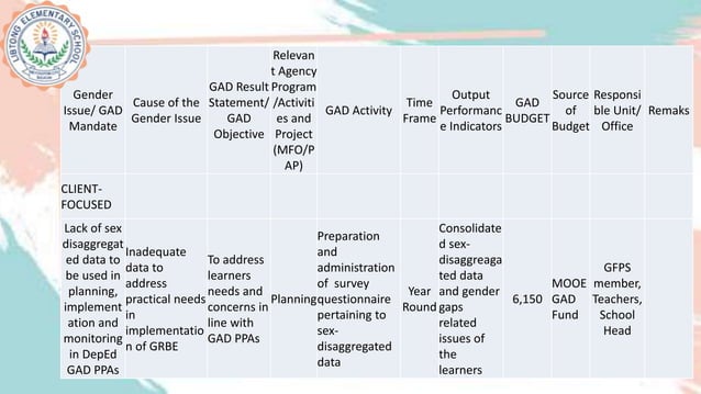 Gender and Development Plan and Budget Sample | PPTX