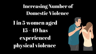 1 in 5 women aged
15 - 49 has
experienced
physical violence
Increasing Number of
Domestic Violence
 