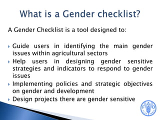 Gender and livestock checklists
