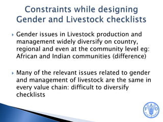 Gender and livestock checklists