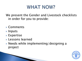 Gender and livestock checklists