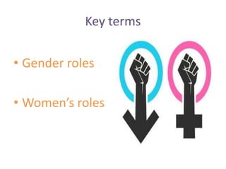 Key terms
• Gender roles
• Women’s roles
 