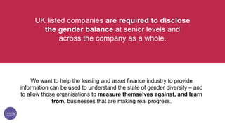 UK listed companies are required to disclose
the gender balance at senior levels and
across the company as a whole.
We wan...