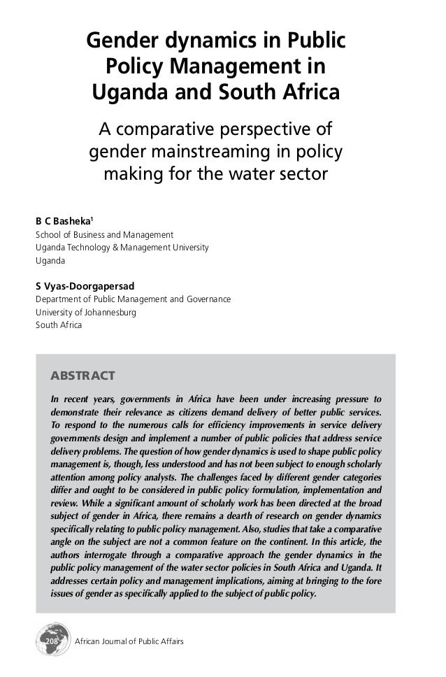 Gender dynamics in public policy management in uganda & south afr…