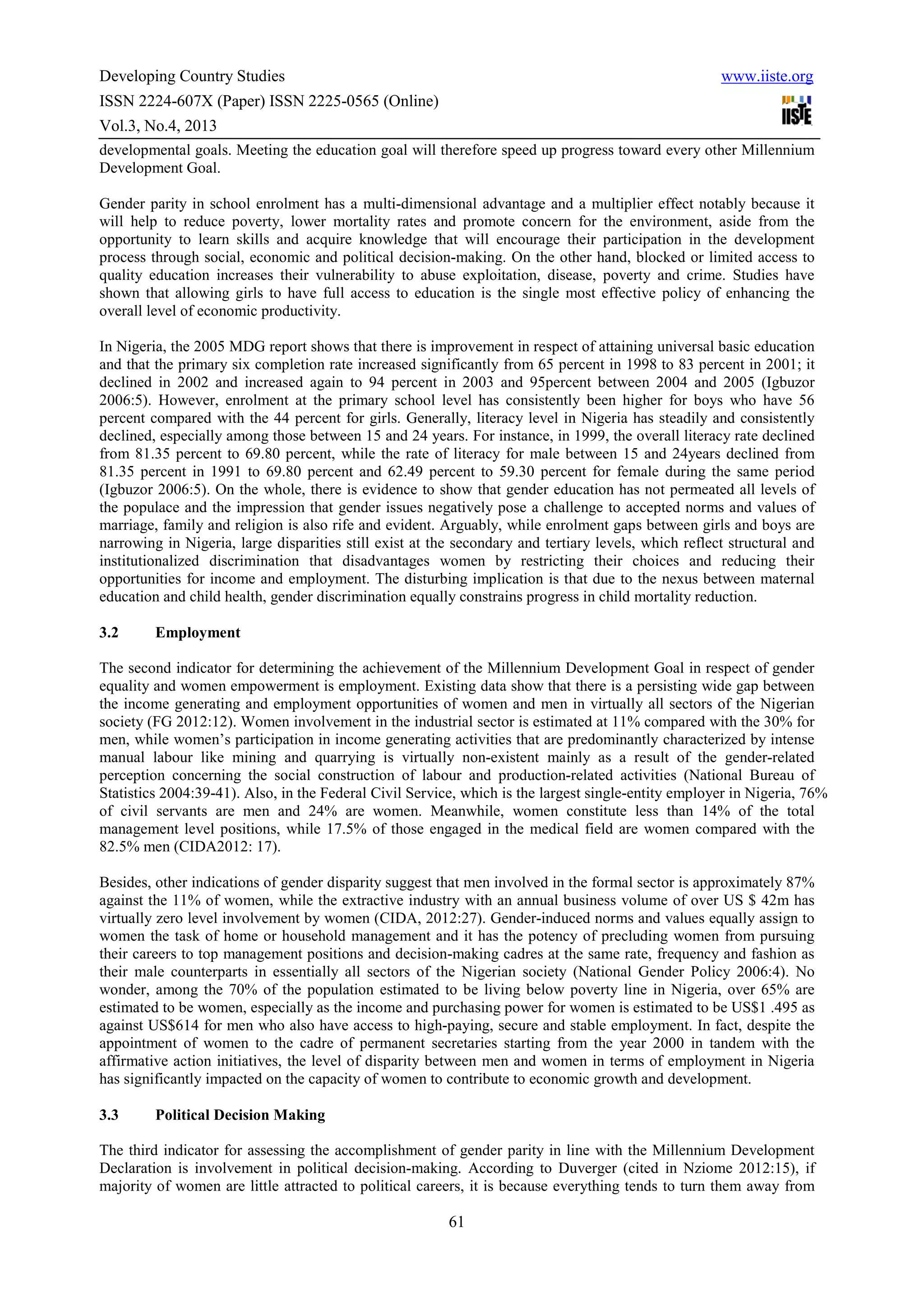 Gender equality and women empowerment in nigeria | PDF | Education