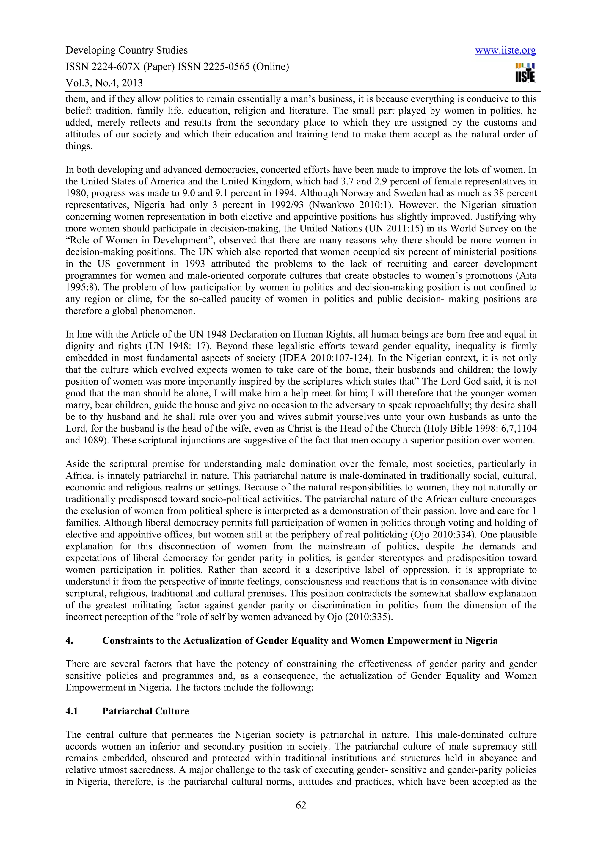 Gender equality and women empowerment in nigeria | PDF | Education