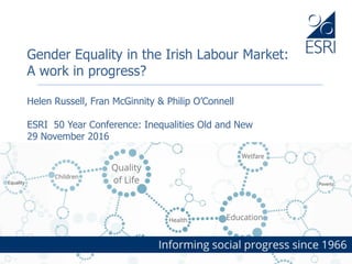 Gender Equality in the Irish Labour Market:
A work in progress?
Helen Russell, Fran McGinnity & Philip O’Connell
ESRI 50 Year Conference: Inequalities Old and New
29 November 2016
 