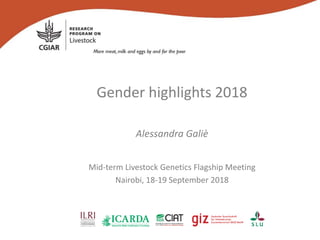 Gender highlights 2018
Alessandra Galiè
Mid-term Livestock Genetics Flagship Meeting
Nairobi, 18-19 September 2018
 
