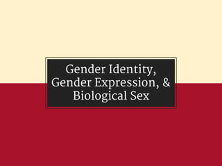 Gender Identity,
Gender Expression, &
Biological Sex
 