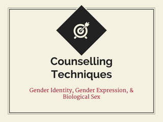 Counselling
Techniques
Gender Identity, Gender Expression, &
Biological Sex
 