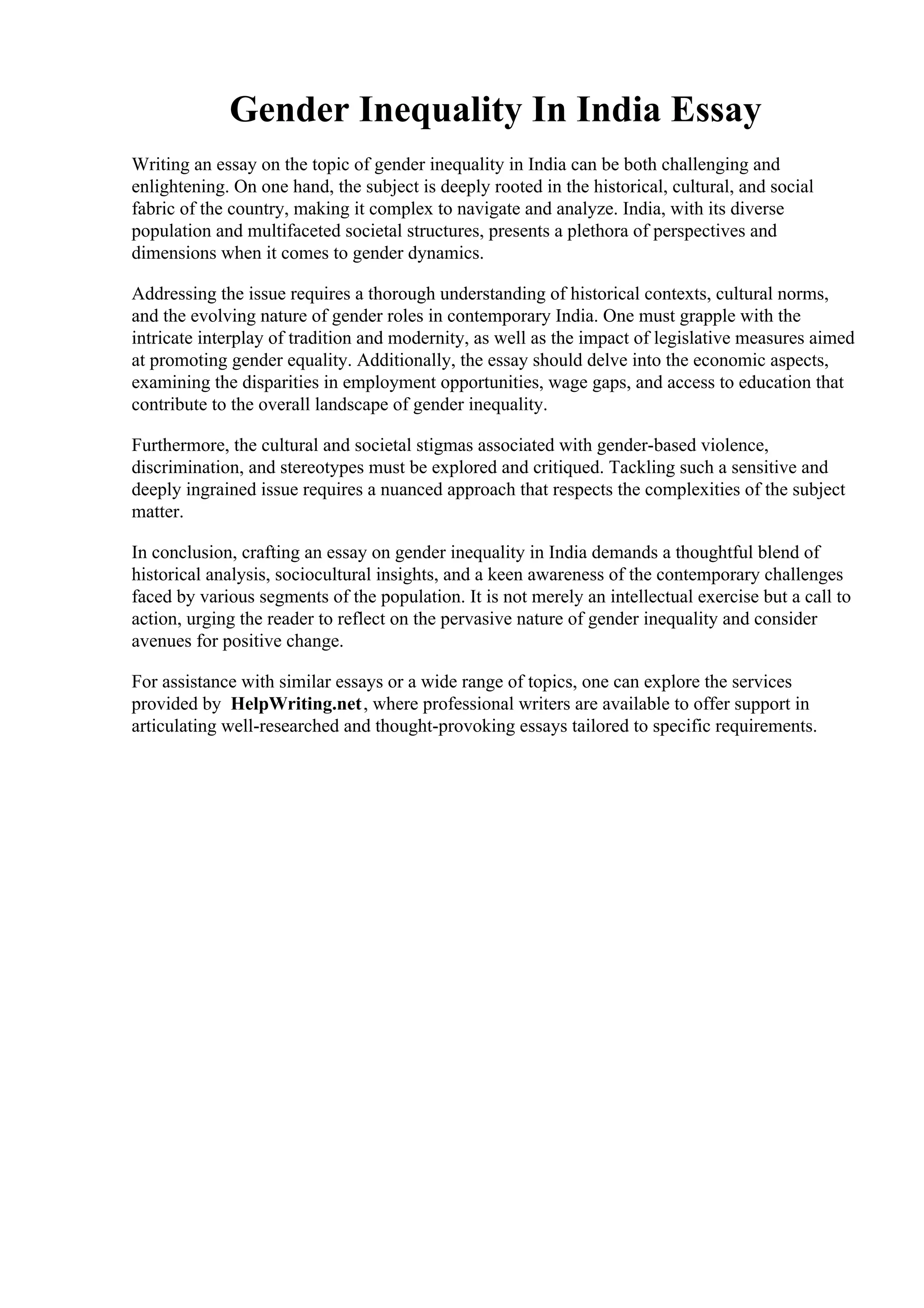 Gender Inequality In India Essay. Gender Equality Sonata Software | PDF
