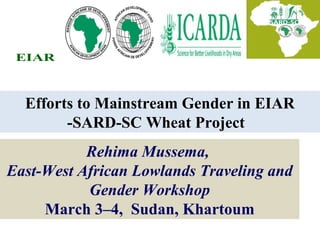 Efforts to Mainstream Gender in EIAR
-SARD-SC Wheat Project
EIAR
Rehima Mussema,
East-West African Lowlands Traveling and
Gender Workshop
March 3–4, Sudan, Khartoum
 