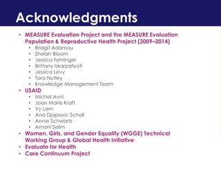 Integrating Gender in the M&E of Health Programs: A Toolkit | PDF