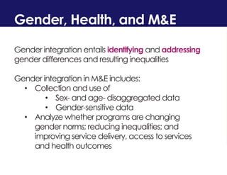 Integrating Gender in the M&E of Health Programs: A Toolkit | PDF