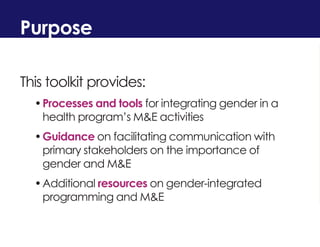 Integrating Gender in the M&E of Health Programs: A Toolkit