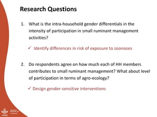 Does participation of household members in small ruminant management activities vary by agro-ecologies and category of respondents? Evidence from rural Ethiopia
