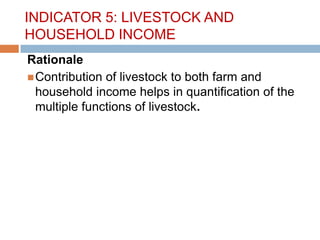Gender, livestock and livelihood indicators