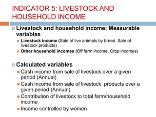 Gender, livestock and livelihood indicators