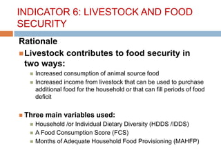 Gender, livestock and livelihood indicators